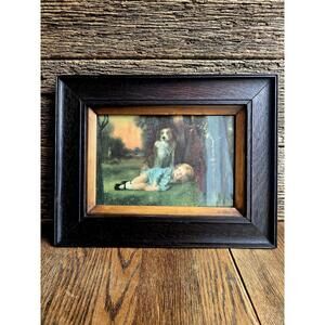 Vintage Framed Lithograph – "Safely Guarded" Child and Dog Print